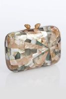 Sac à bandoulière de luxe artisanal en bois/résine, style bohème vintage, motif multicolore, avec longue chaîne, best-seller Mother Pearl