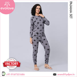 Evolove, conjunto de pijama mercerizado supersuave de algodón 100% antibacteriano duradero para mujer, manga larga, 2 piezas para uso doméstico - Product Image 2