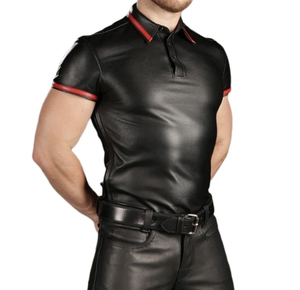 เสื้อโปโลหนังแท้สีดำสำหรับผู้ชายสั่งทำ - Product Image 5