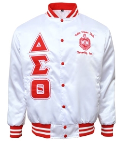 Chaqueta Bomber Delta de Lona Hecha a Medida con Cuello Alto para la Hermandad Sigma Theta, Bordada, PRECIO ECONÓMICO - Product Image 1