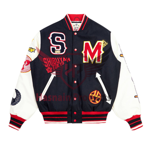 Chaqueta bomber de béisbol de lana de algodón de alta calidad Unisex invierno bordado Stand Collar Letterman Varsity Custom High Street - Product Image 1