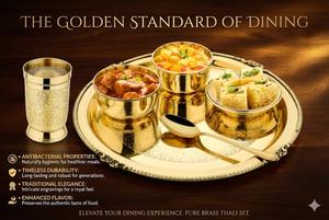 Service de table en laiton de qualité supérieure fabriqué en Inde, gravé, authentique, pour dîner, cadeau, ensemble de thali/assiettes en laiton pur - Product Image 4