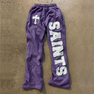 Pantalones Deportivos Personalizados de Alta Calidad, 100% Algodón, con Apliques Bordados, Cordón Ajustable, Lavado Ácido, Estilo Acampanado - Product Image 3