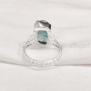 Bague pour femme en argent sterling 925 avec pierre brute naturelle d'apatite bleue et bande ornée, bijoux de mariage et de Noël - Product Image 6