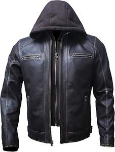Chaqueta de moto transpirable de piel de cordero auténtica para hombre, capucha extraíble de talla grande, OEM personalizado, cierre de botón cubierto, prendas de vestir exteriores - Product Image 5