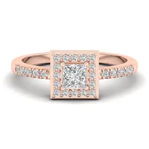 Anelli di fidanzamento 14K oro rosa tono donne anelli di nozze dellati gioielli in argento Sterling Halo taglio principessa