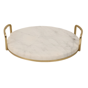 Plateau de service élégant en marbre avec poignée métallique serveur de table de cuisine de forme ovale de taille personnalisée pour la nourriture pour le service de couteau tranchant - Product Image 4