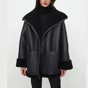 Elegante personalizar tendencias de invierno mujer chaqueta de lana de cuero ropa Streetwear Casual grueso suelto motocicleta chaqueta de piel - Product Image 5