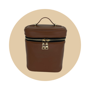 <b>Drawstring</b> Cosmetic <b>Bag</b> With Custom Logo Light Brown PU Material <b>Makeup</b> Cosmetic <b>Bags</b> With Zipper - Product Image 1