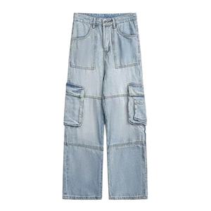 Vaqueros de mezclilla personalizados para hombre, estilo gótico clásico, vaqueros rectos casuales con revestimiento, estilo hip hop, pantalones vaqueros sólidos apilados para hombre - Product Image 1