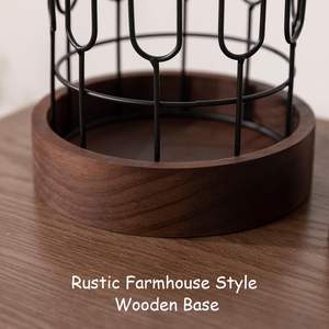 Juego de 2 farolillos decorativos rústicos para casa de campo, soporte para velas Vintage con base de madera, rollo de Metal negro decorativo - Product Image 3