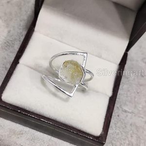 Bague pour femme en argent sterling 925, pierre précieuse citrine naturelle, pierre de naissance de novembre, double bande, bijoux faits à la main, Noël - Product Image 3