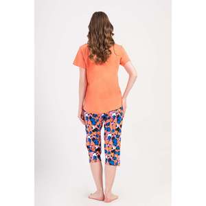 Conjunto de Pantalones Capri y Top de Cuello Redondo KADIN P.SUPREM O YAKA KISA KOL ETEGI OVAL - Color Coral - Product Image 4