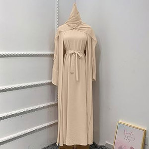 Ensemble Abaya 2 pièces pour femmes, arabe modeste, ouvert devant Abaya assortie Hijab islamique musulman Jilbab turc robe de prière traditionnelle - Product Image 4