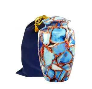 Blue & Gold Metal Urn <b>for</b> Human <b>Ashes</b> Unique Adult Large Memorial Urn with Velvet Bag - Product Image 4