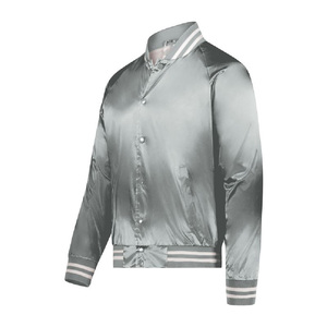 Blouson aviateur en satin personnalisé avec col montant brodé sur mesure veste en satin uni style baseball Letterman vente en gros - Product Image 6