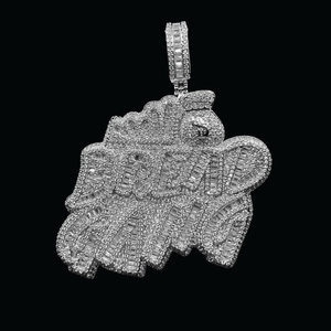 Pendentif Homme en Argent Sterling 925 Style Hip Hop Diamant Moissanite Ronde et Baguette Plaqué Or - Product Image 5