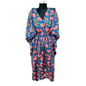 Kaftán Largo con Estampado Floral Jaipuri, Casual y Elegante para Mujer, Largo hasta el Suelo, Cintura Elástica, Personalizable ODM para Uso Diario Informal - Product Image 1