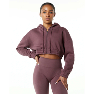 100% coton Spandex goutte épaule Style surdimensionné coupe courte automne femmes classique Capital pleine fermeture éclair à capuche - Product Image 1