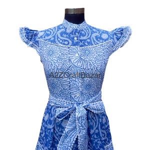 Robe longue maxi pour femme en coton pur doux à 100 %, manches longues, imprimée à la main, style évasé, pour soirée, fête ou tenue décontractée - Product Image 3