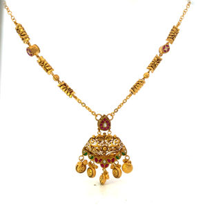 22K Gold Antique Filigree Necklace Set Traditional Temple Fine Jewelry - Product Image 6