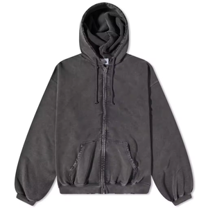 Custom Men Street Wear Vintage Wash desgastado de gran tamaño Drop Shoulder Zip Up Hoodies - Product Image 2