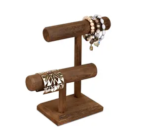 Bracelet Holder with Three Tier Rack Storage Holder Velvet Wood Bracelet  Stand