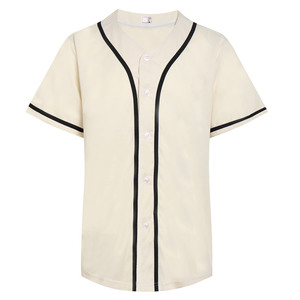 Unisex Baseball Jersey Short Sleeve Cream Color <b>Button</b> Front 100% Polyester Solid Design Regular Fit All Seasons Apparel - Product Image 1