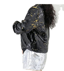 Vestes de bombardier de haute qualité femmes paillettes glamour paillettes à manches longues élégance avant fermeture éclair étincelle paillettes vestes de fête - Product Image 4