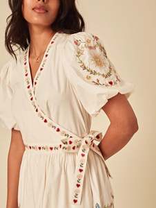 2025 V Neck Women <b>Summer</b> Solid Color Half <b>Sleeve</b> <b>Dresses</b> Loose Embroidered Lace Cotton Casual Short <b>Dress</b> Best Price <b>Dress</b> - Product Image 2