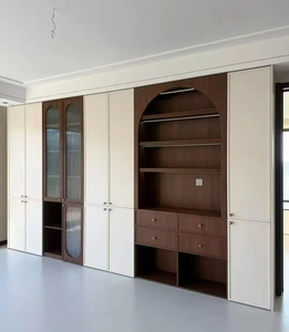 Mueble de Entrada Minimalista con Puertas de Vidrio Arqueadas, Acabado en Madera, Almacenamiento Oculto Diseño moderno para muebles del hogar. Restaurante - Product Image 2