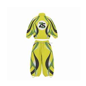 Ensemble coupe-vent en polyester 210GSM de qualité supérieure tissu imperméable léger jaune vert noir panneaux impression de logo personnalisé grande taille - Product Image 2