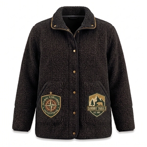 Veste en polaire marron pour homme avec motifs brodés, col rabattable, coupe-vent, vêtements d'extérieur décontractés pour l'hiver - Product Image 3