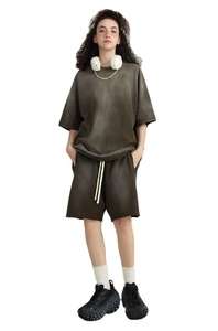 Ensemble de survêtement décontracté ample en jersey de coton lourd délavé au soleil unisexe pour hommes et femmes - Product Image 6