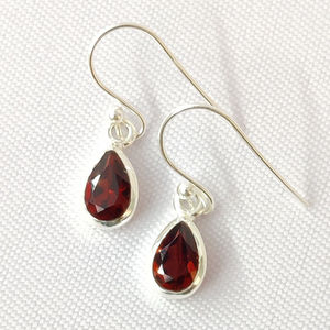 Water <b>Drop</b> <b>Red</b> Garnet Gemstone Bezel Setting Handmade 925 Sterling Silver Classic <b>Earrings</b> for Women - Product Image 3