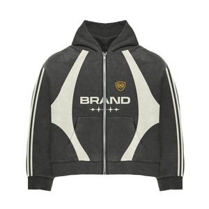 Chándales estampados de diseño personalizado de manga larga de color gris de fabricante de ropa personalizada para chándales con cierre de cremallera para hombre - Product Image 2