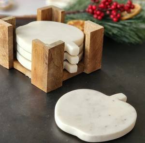 Ensemble de dessous-de-verre en marbre de luxe avec support en bois massif, dessous-de-verre résistants à la chaleur pour la décoration de la table à manger, de la table basse - Product Image 1