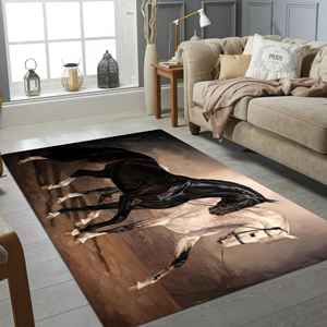 Alfombras para Caballos Blancas y Negras, Alfombra Estampada, Alfombra con Diseño de Animales, Alfombra Suave No Tejida - Product Image 5