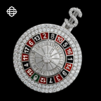 Liontin Roda Roulette Custom Berlapis Perak 925 dan Emas, Hiasan Zirkon, Tanda Dolar Berkilau, Perhiasan Hiphop untuk Pria dan Wanita