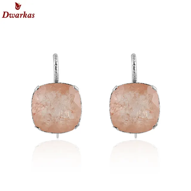 wholesale price fashion jewelry Doublet caramel quartz gemstone handmade 925 sterling silver texture band earrings for women