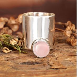 Anillo de banda ajustable para mujer, piedra preciosa de cuarzo rosa de Plata de Ley 925 para boda, fiesta, aniversario, joyería Wanderlust - Product Image 2