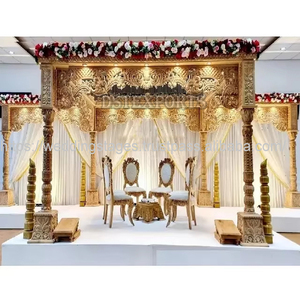 Mandap de Madera Dorada Tallada para Bodas, Fabricante, Tallado de Alta Calidad, Elegante, Vintage, Moderno, Portátil, Color y Tamaño Personalizables - Product Image 2