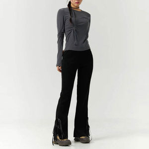 Pantalon de jogging évasé pour femme, de haute qualité, en gros, taille élastique, respirant, en toile polaire, devant plat, décontracté, pour l'hiver - Product Image 6