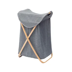 OKSQW热卖可折叠竹X框洗衣分拣机可折叠洗衣篮储物袋，用于壁橱和浴室