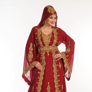 Caftan En Georgette Bordeaux Avec Travail Zari - Product Image 1