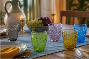 Ensemble de 6 verres à boire artisanaux durables, 30 cl (10 fl oz), verres multicolores modernes, verre coloré, Paste Cachemire Excelsa - Product Image 4