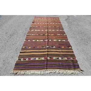 5x11.5 ft Vintage Kilim Rug, Turkish Rug, <b>Red</b> Ombr <b>Wool</b> Rug - Product Image 1