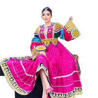 Nouvelle collection 2024 : Robe longue bohème indienne Banjara brodée en dentelle, avec pompons et boutons, 100 % coton, modèle une pièce.