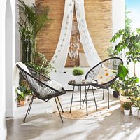 Chaise Acapulco moderne et table en verre avec 2 chaises d'intérieur/d'extérieur Ensemble de meubles de patio 3 pièces en noir encre