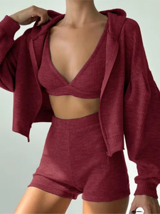 Ensemble deux pièces décontracté pour femmes, hiver, couleur unie, polyester/coton, manteau à capuche et débardeur - Product Image 4